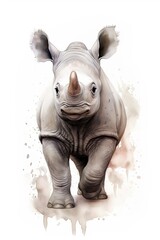 Obraz premium A rhinoceros in a minimalist white background created with Generative AI technology