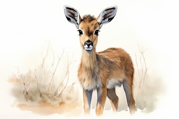 A majestic young deer in a snowy landscape created with Generative AI technology