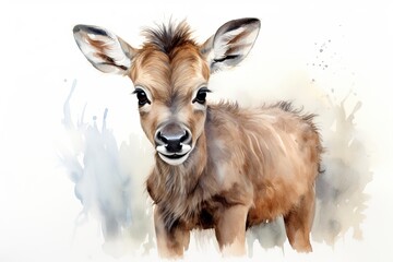 A delicate watercolor painting capturing the innocence of a baby deer created with Generative AI technology