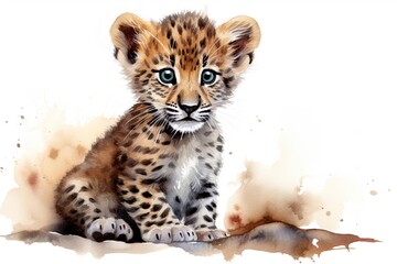 A baby cheetah sitting on the ground created with Generative AI technology