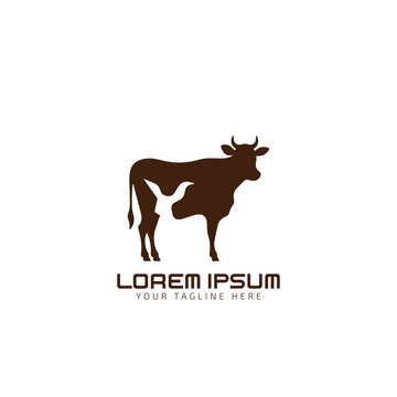 cow silhouette vector icon. black angus vector illustration. cow farm logo design with kangaroo with rabbit, hare