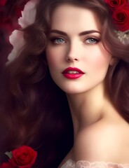 Fototapeta na wymiar portrait of a woman with roses