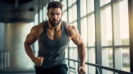 A professional male athlete as she engages in high intensity interval training at the gym. Generative Ai