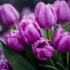 Fototapeta premium purple tulips in a garden Delightful Purple Tulips in Park Flowers. Close up Slider Shot