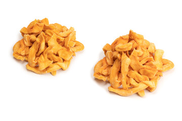 Dried melon slices isolated on a white background.