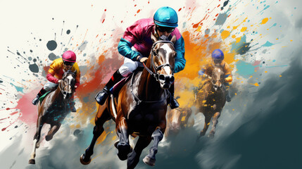 A jockey in a horse race. watercolor .