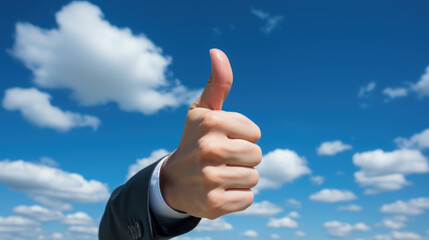 thumbs up gesture on sky. Ok . agree. 