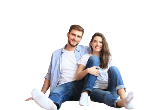 The happy couple sitting on the background on a transparent background
