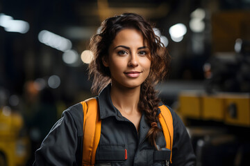 portrait of a woman confident factory worker with arms crossed