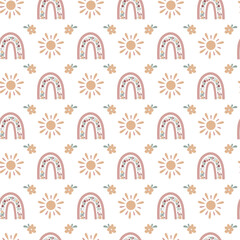 Boho baby rainbow seamless pattern. Boho color rainbow background for your project.