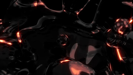orange glowing transparent diamond bulbs on black bg - abstract 3D illustration - obrazy, fototapety, plakaty