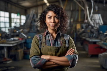 Fototapeta premium portrait of a woman confident factory worker with arms crossed