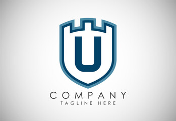 Obraz premium English Alphabet U With Castle Logo Design Vector. Graphic Alphabet Symbol For Corporate Business