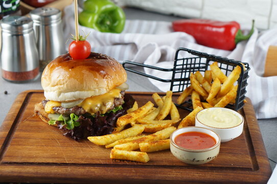 grilled steak with fries