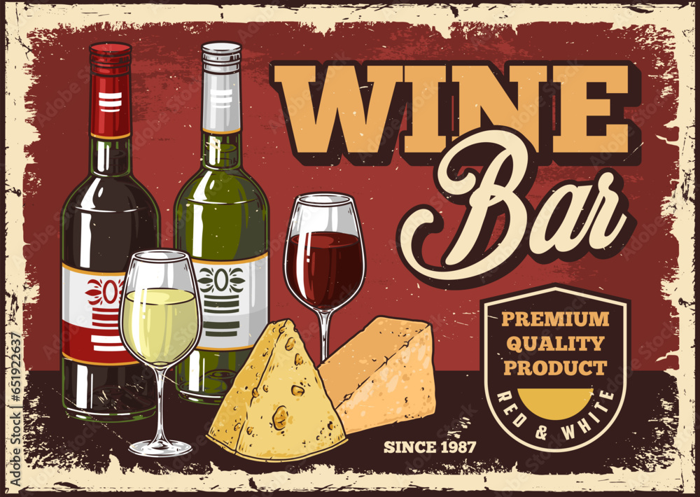 Wall mural wine bar vintage poster colorful