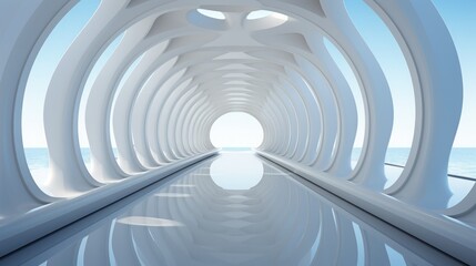 Exploring Futuristic Architecture: A stunning journey through illuminated tunnels, captivating 3D designs, and mesmerizing patterns, generative AI
