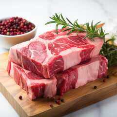 Natural raw marble beef steak meat for grill with salt and rosemary 