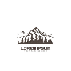 Simple pine tree vector logo icon in a modern style. With mountain vector illustration