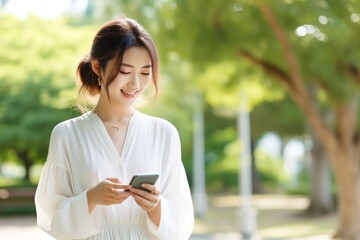 公園でスマホを操作する女性10