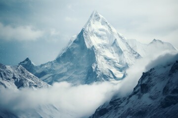 amazing mountain landscape of the high peaks of the himalayas covered in snow