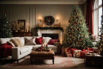 living room with christmas decorations