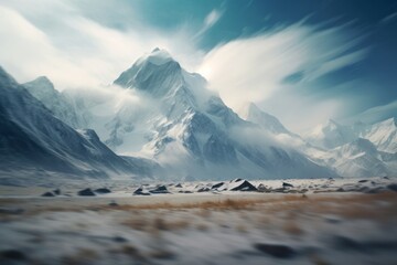 amazing mountain landscape of the high peaks of the himalayas covered in snow - obrazy, fototapety, plakaty