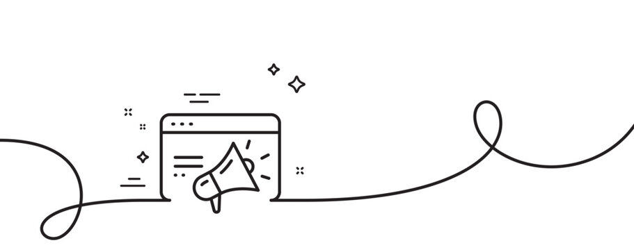 Seo marketing line icon. Continuous one line with curl. Web targeting sign. Traffic management symbol. Seo marketing single outline ribbon. Loop curve pattern. Vector