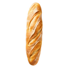 Top view of French food Baguette isolated on a white transparent background 