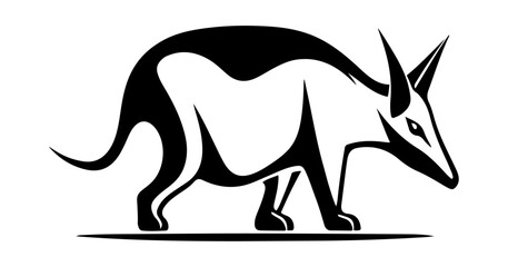 Tribal Aardvark Tattoo Design – Minimalist Black Ink Illustration of an Exotic Animal