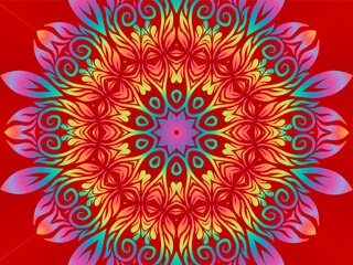 Beautiful colourful caleidoscope gradient batik ethnic dayak flowers line art pattern