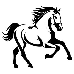 Galloping Horse – Powerful black vector Illustration of a Majestic Equine in Motion for Tattoo, Logo or Equestrian Design ¥