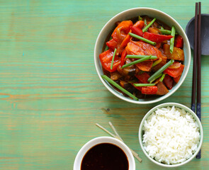 asian food with rice and spices