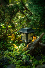 garden lantern in fir trees. New Year
