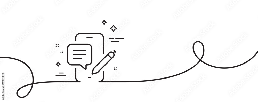 Poster phone chat line icon. continuous one line with curl. smartphone app sign. cellphone mobile device sy