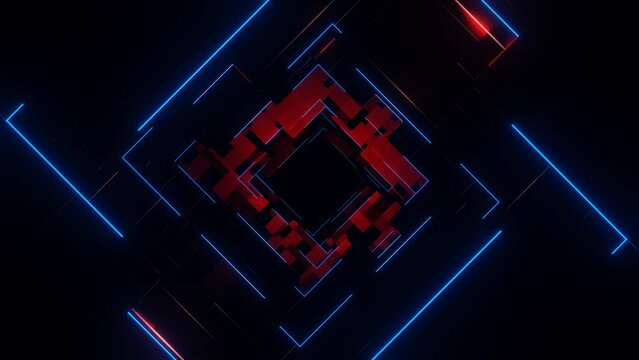 Red and Blue Abstract Squares Dimension Background VJ Loop in 4K