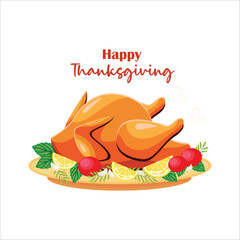 Happy thanksgiving roasted chicken turkey illustration vector