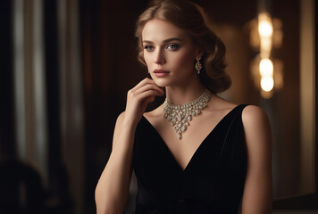 Eloquent Portraits of Elegance - Stylish Cover Page Model in Black Dress, created with Generative AI technology