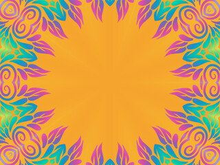 Beautiful colourful caleidoscope gradient batik ethnic dayak flowers line art pattern