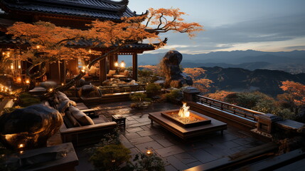 In a 1700s Japanese castle the rooftop