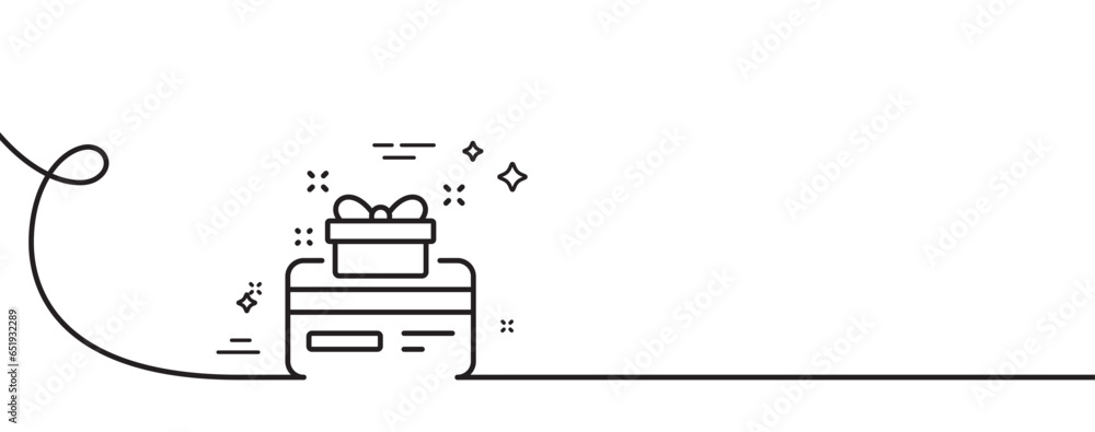 Poster loyalty card line icon. continuous one line with curl. bonus points. discount program symbol. loyalt
