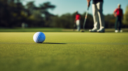 Golfers spend time on the practice green, carefully studying the speed and breaks of the greens