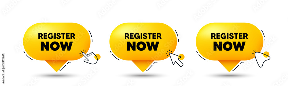 Poster register now tag. click here buttons. free registration offer. create an account message. register n