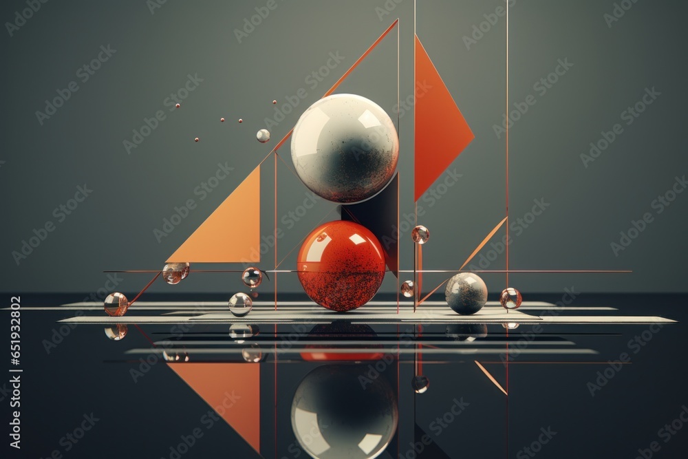 Aufkleber A group of spheres sitting on top of a reflective surface. This image can be used to depict concepts such as unity, balance, reflection, or technology.
