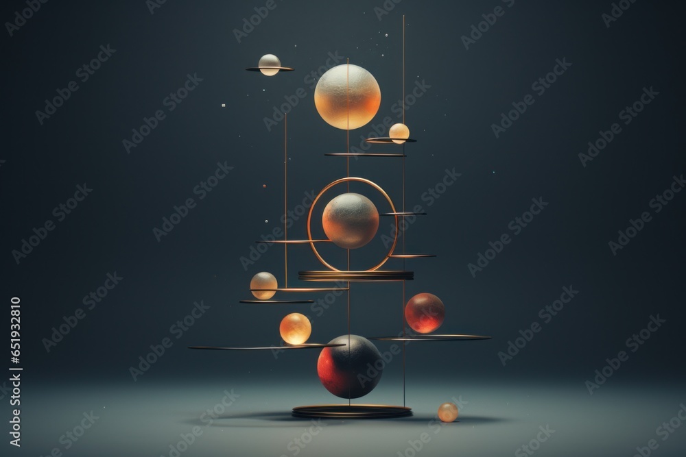 Poster a picture of a bunch of planets hanging on a rack. this image can be used to represent the solar sys