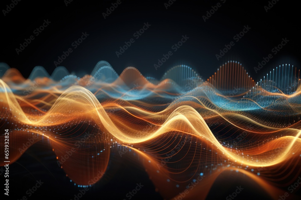 Poster An abstract image showcasing a wave of orange and blue lights. This versatile image can be used to add a dynamic and vibrant touch to various creative projects.