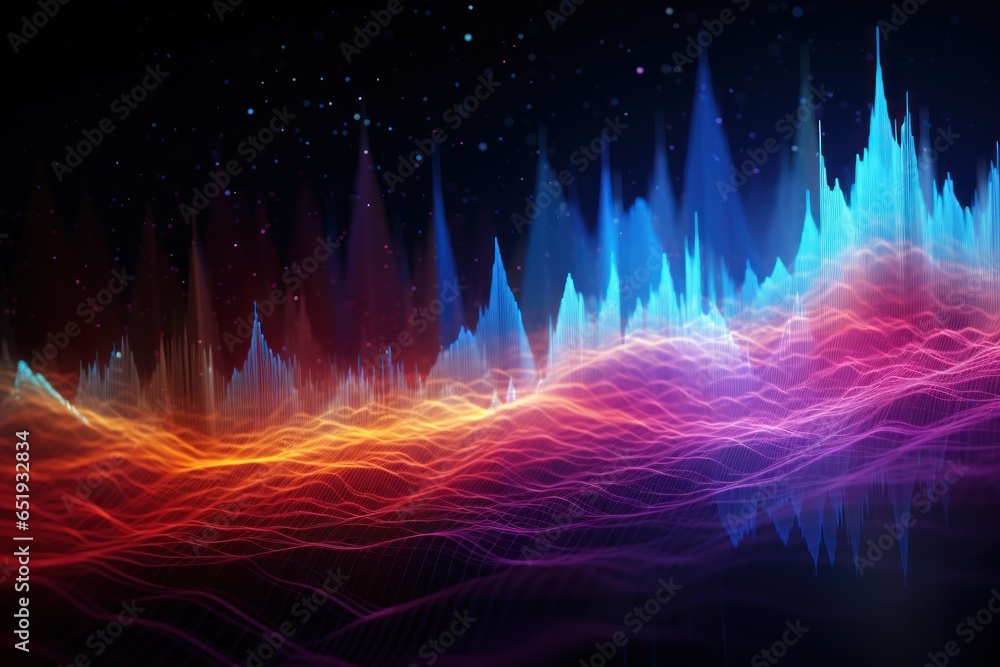 Poster A computer-generated image showcasing a vibrant and mesmerizing wave of light. Perfect for adding a pop of color and energy to any design project or digital artwork.