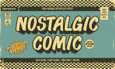 shabby worn vintage retro editable text effect in superhero cartoon comic style with grunge texture