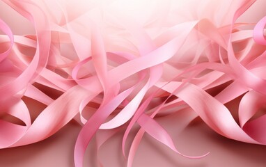 A girl with pink ribbons recovering from breast cancer - obrazy, fototapety, plakaty