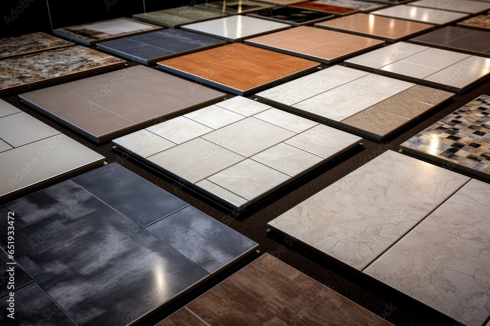 Aufkleber A room filled with a diverse selection of different types of tiles. This versatile image can be used to showcase various tile designs and patterns.