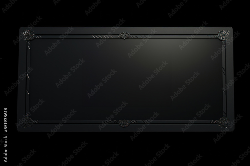 Poster a black picture frame is displayed against a black background. this minimalist image can be used for